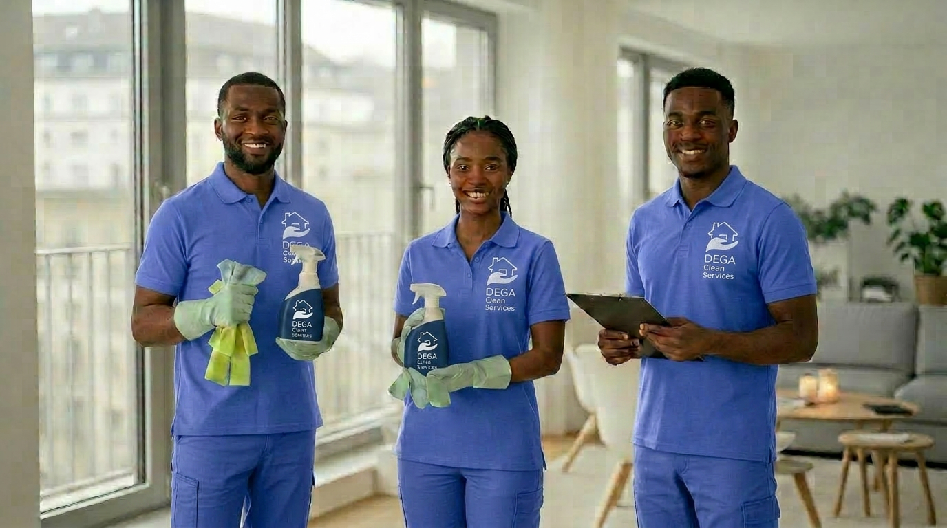 Premium cleaning service team in Munich — Dega Cleaning Services at work in a modern apartment